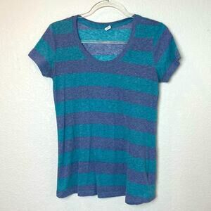 KIRRA Wide Striped Blue Scoopneck Tee - Vintage Feel - Size L